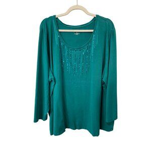 Catherines Sequin Long Sleeve Top Plus Size 3X Embellished Scoop Neck Essentials